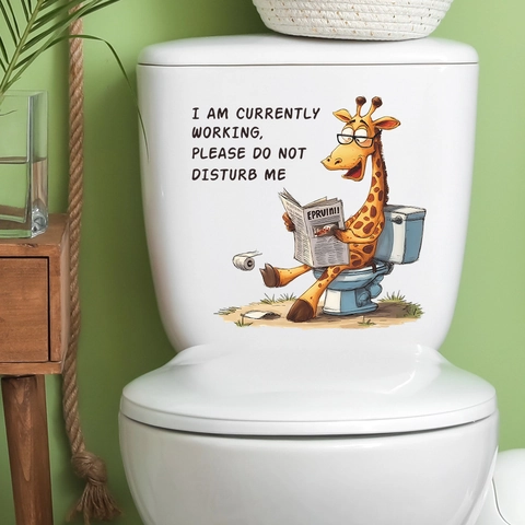 Humorous Cartoon Giraffe Reading Newspaper Toilet Sticker Funny Waterproof PVC Bathroom Wall Decal Creative Home Decoration Self Adhesive Printed Animal Toilet Accessory