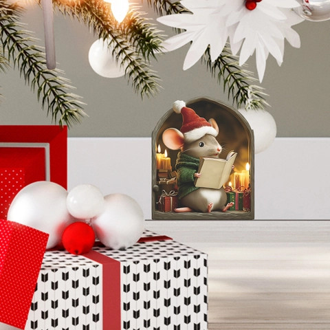 3D Visivo Natale Buco del Topo Adesivo da Parete Cartone Animato Topo Legge Libro Rimovibile PVC Decalcomania Decorazione Parete