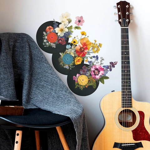 Adesivi da Parete in Vinile Retrò con Fiori in PVC Impermeabile Decalcomanie Artistiche Decorative per Soggiorno Camera da Letto