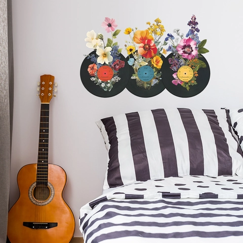 Adesivi da Parete in Vinile Retrò con Fiori in PVC Impermeabile Decalcomanie Artistiche Decorative per Soggiorno Camera da Letto