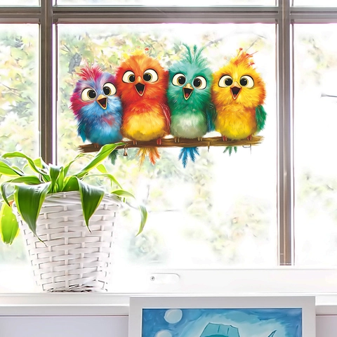 Colorful Cartoon Birds On Branch Wall Stickers Home Decor PVC Self Adhesive Decals For Living Room Bedroom Bathroom Kitchen