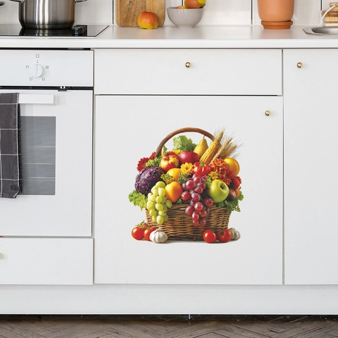 PVC Simulation Fruit Vegetable Basket Kitchen Wall Sticker Waterproof Pastoral Decal For Dining Room Restaurant Decor