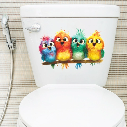 Colorful Cartoon Birds On Branch Wall Stickers Home Decor PVC Self Adhesive Decals For Living Room Bedroom Bathroom Kitchen