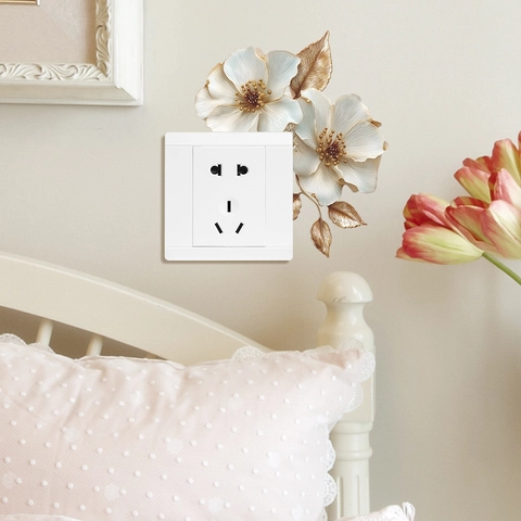 3D Embossed White Flower Wall Switch Sticker Self Adhesive Removable PVC Floral Decal For Bedroom Study Home Decor