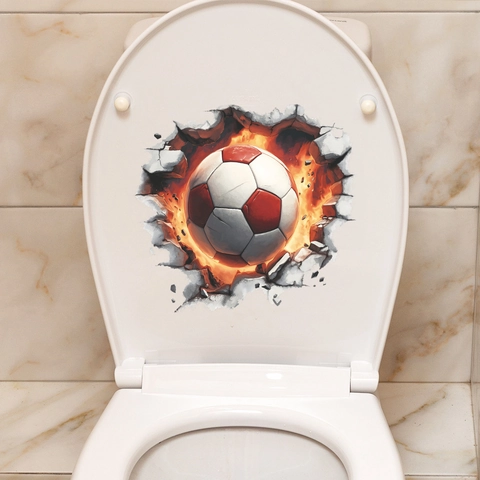Adesivo da Parete 3D Effetto Rottura Calcio Fiamma Football Decalcomania per Camera dei Ragazzi Sala Giochi Impermeabile PVC Arredo Bagno