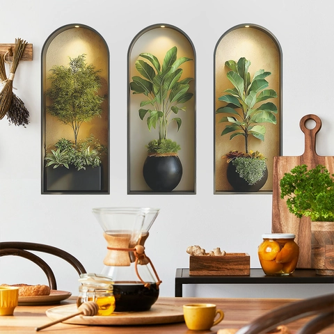 3D Boog Nis Groene Plant Muurstickers PVC Modern Minimalistisch Potplanten Muursticker Voor Woonkamer Slaapkamer Thuis Decoratie