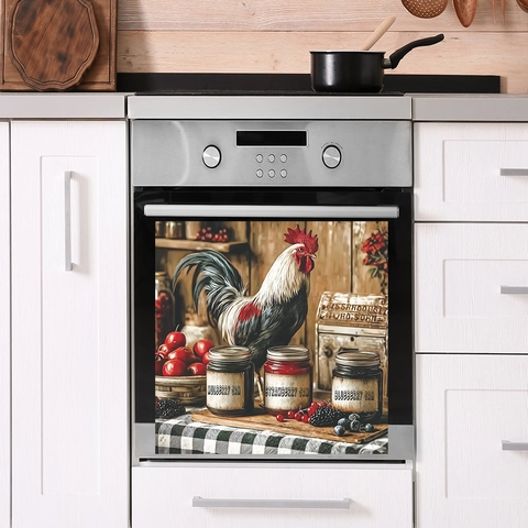 Bauernhof Hahn Und Fruchtmarmelade PVC Aufkleber Für Spülmaschine Küche Kühlschrank Dekorativer Wasserdichter Wandaufkleber