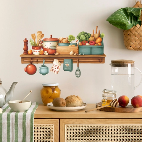 Watercolor Kitchen Utensils Vegetable Wall Sticker PVC Self Adhesive Removable Home Decor For Dining Room Restaurant Wall