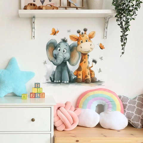 Pegatinas De Pared De Animales Elefante Jirafa De Dibujos Animados Para Habitación De Niños Dormitorio PVC Autoadhesivo