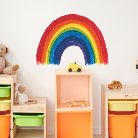 Adesivi da Parete Arcobaleno Colorati Stile Dipinto a Mano con Pastelli in PVC Removibili Acquerello Decalcomanie da Parete per Cameretta Stanza dei Bambini Decorazione