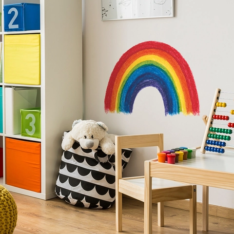 Adesivi da Parete Arcobaleno Colorati Stile Dipinto a Mano con Pastelli in PVC Removibili Acquerello Decalcomanie da Parete per Cameretta Stanza dei Bambini Decorazione