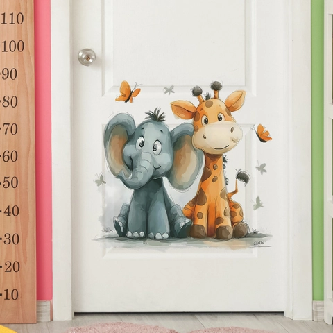Pegatinas De Pared De Animales Elefante Jirafa De Dibujos Animados Para Habitación De Niños Dormitorio PVC Autoadhesivo