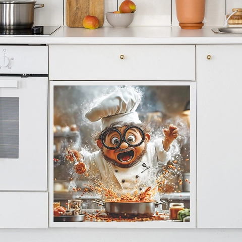 3D Cartoon Chef Dishwasher Sticker Clumsy Cook Kitchen Wall Decal Waterproof PVC Self-Adhesive Fridge Decor For Dining Room