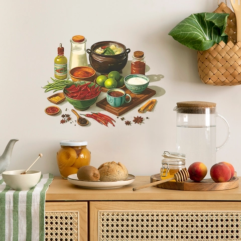 Creative Kitchen Food Corner Wall Stickers PVC Food Chili Lime Spices Pattern Self Adhesive Wall Decals For Dining Room Decor