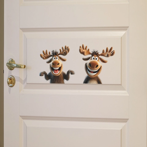Pegatinas de Ventana de Renos de Dibujos Animados 3D Divertidas Calcomanías de Pared de Alce de Navidad Decoraciones de PVC