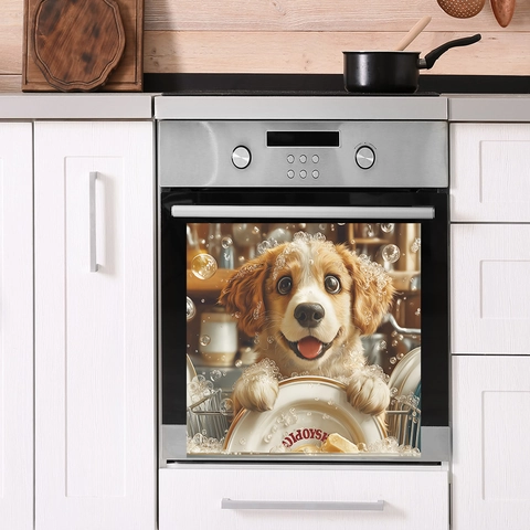 Creative Dishwashing Puppy Wall Sticker PVC Dishwasher Oven Decorative Decal Cute Dog Washing Dishes Kitchen Decoration