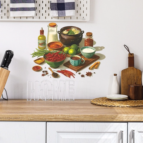Creative Kitchen Food Corner Wall Stickers PVC Food Chili Lime Spices Pattern Self Adhesive Wall Decals For Dining Room Decor
