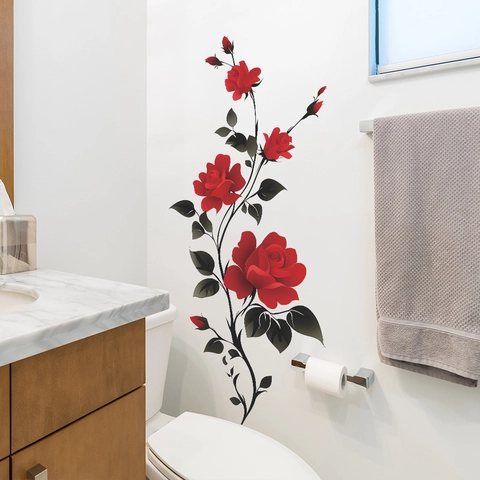 Rode Roos Bloemtakt PVC Muurstickers Verwijderbaar Bloemen Muurschildering Voor Badkamer Koelkast Slaapkamer Huis Decoratie
