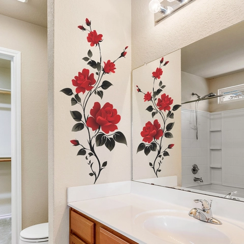 Rode Roos Bloemtakt PVC Muurstickers Verwijderbaar Bloemen Muurschildering Voor Badkamer Koelkast Slaapkamer Huis Decoratie