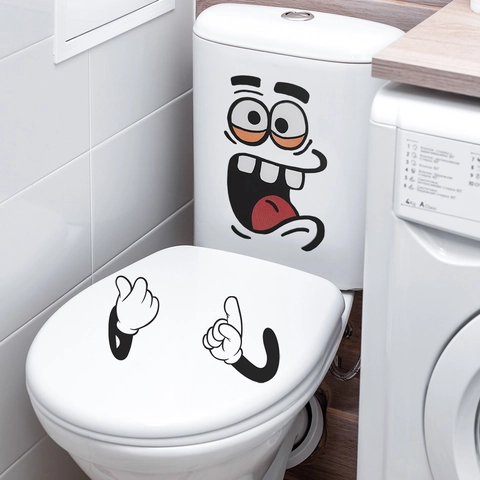 Grappige Cartoon Gezichtsuitdrukking Muursticker Waterdicht DIY PVC Sticker Voor Toilet Badkamer Koelkast Decor