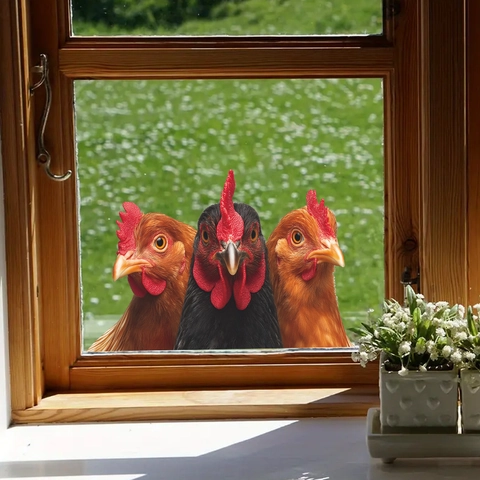 Rooster Peeking Wall Sticker Realistic PVC Creative Animal Decal For Kitchen Dining Window Refrigerator Home DIY Art Mural