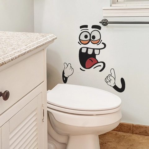 Grappige Cartoon Gezichtsuitdrukking Muursticker Waterdicht DIY PVC Sticker Voor Toilet Badkamer Koelkast Decor