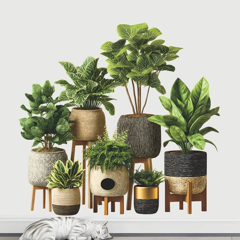 Kreative Nordische Grüne Topfpflanzen PVC Wandtattoos Botanische Aufkleber Für Wohnzimmer Schlafzimmer Büro Home Hintergrund