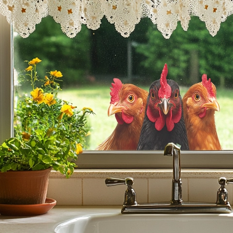 Rooster Peeking Wall Sticker Realistic PVC Creative Animal Decal For Kitchen Dining Window Refrigerator Home DIY Art Mural