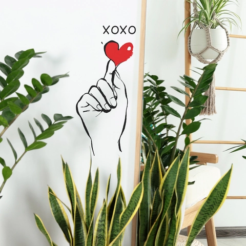 Pegatina de Pared Minimalista Moderna Gesto de Corazón Patrón XOXO PVC Impermeable Decoración de Espejo para Sala de Estar