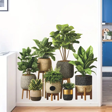 Kreative Nordische Grüne Topfpflanzen PVC Wandtattoos Botanische Aufkleber Für Wohnzimmer Schlafzimmer Büro Home Hintergrund