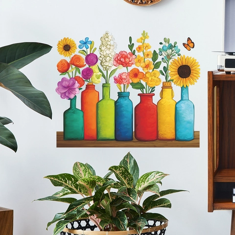 Adesivi Murali Artistici con Vasi di Fiori in PVC Rimovibili Autoadesivi per Soggiorno Cucina Decorazione Casa