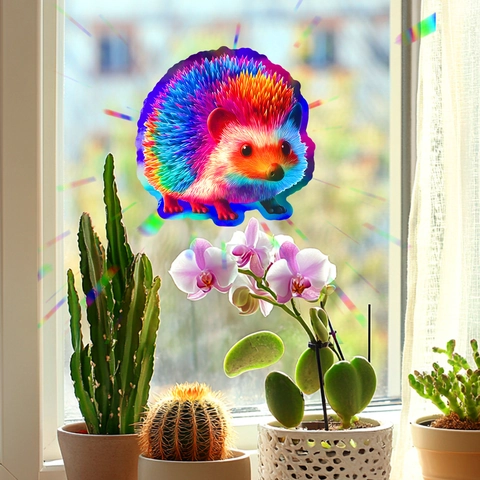 Regenbogen Igel Prisma Fensteraufkleber Holographischer Suncatcher Aufkleber Statisch Haftender PVC Tier Wandaufkleber Für Wohnzimmer