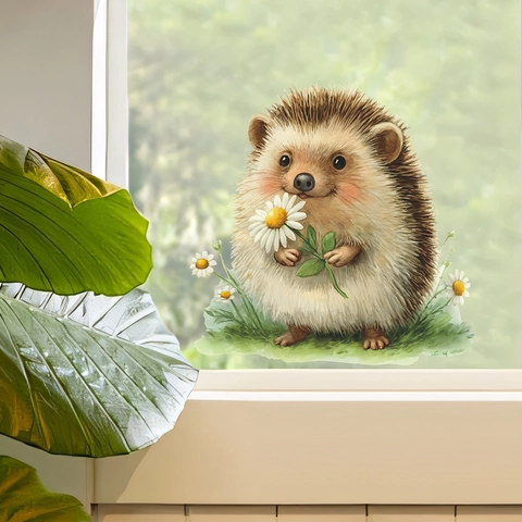 Süßer Cartoon Igel Gänseblümchen PVC Wandaufkleber Selbstklebende Tier Blume Aufkleber Für Wohnzimmer Badezimmer Home Decor