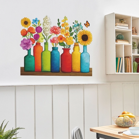 Adesivi Murali Artistici con Vasi di Fiori in PVC Rimovibili Autoadesivi per Soggiorno Cucina Decorazione Casa
