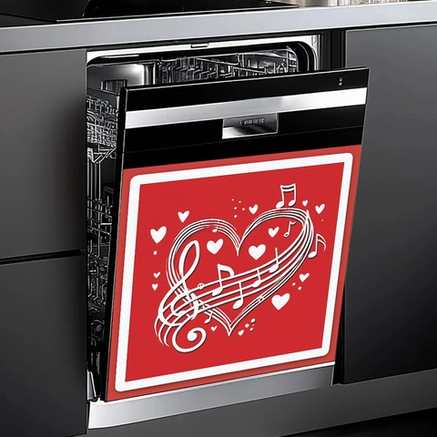 Romantic Heart Music Note Dishwasher Sticker PVC Red White Music Theme Wall Decal For Kitchen Restaurant Home Decor