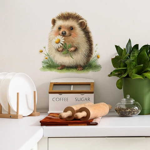 Süßer Cartoon Igel Gänseblümchen PVC Wandaufkleber Selbstklebende Tier Blume Aufkleber Für Wohnzimmer Badezimmer Home Decor