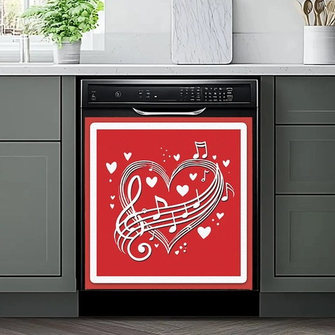 Romantic Heart Music Note Dishwasher Sticker PVC Red White Music Theme Wall Decal For Kitchen Restaurant Home Decor