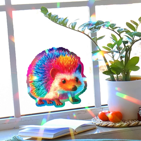 Regenbogen Igel Prisma Fensteraufkleber Holographischer Suncatcher Aufkleber Statisch Haftender PVC Tier Wandaufkleber Für Wohnzimmer