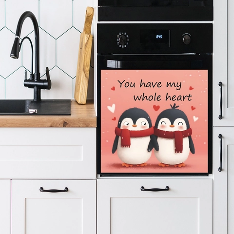 Romantic Penguin Dishwasher Sticker PVC Kitchen Wall Decal Valentine's Day Heart Design Modern Home Decoration Gift