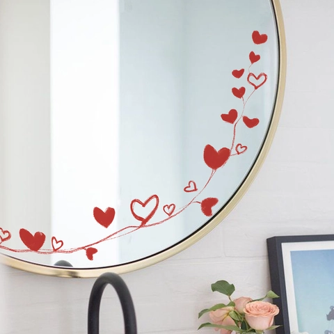 Moderni Adesivi da Parete in PVC Linee di Vite a Cuore Rosso Removibili Autoadesivi Specchio Bagno Decorazione DIY Casa
