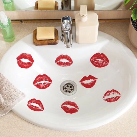 Adesivi Murali Labbra Rosse Impronte di Labbra in PVC Removibili Autoadesivi per Camera da Letto Bagno Specchio Decorazione