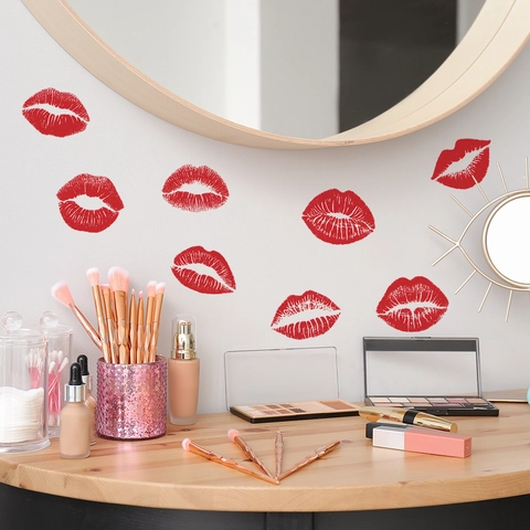 Adesivi Murali Labbra Rosse Impronte di Labbra in PVC Removibili Autoadesivi per Camera da Letto Bagno Specchio Decorazione