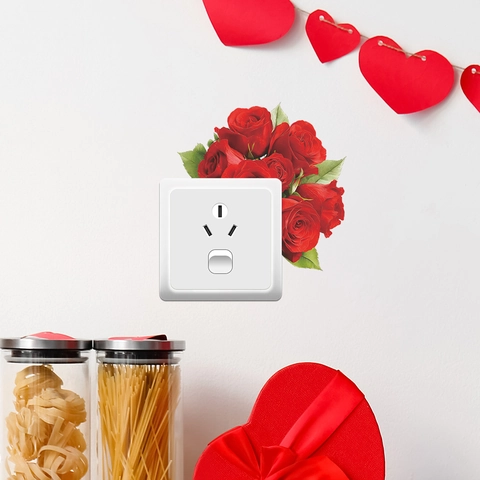 Vivace Adesivo Murale per Interruttore con Rosa Rossa in PVC Removibile Impermeabile Autoadesivo Floreale per Soggiorno Camera da Letto Decorazione