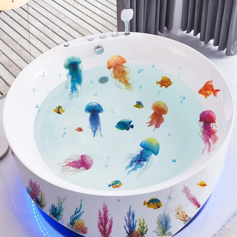 Aquarel Zeedieren Kwallen Koraal Vis Badkamer Muurstickers Waterdicht PVC Zeewezens Decals Voor Kinderkamer Huisdecoratie