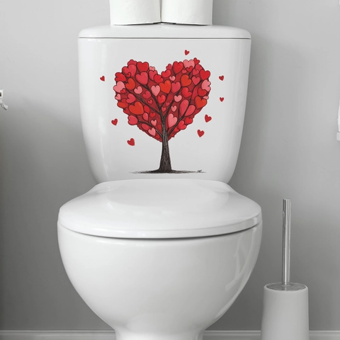 Valentine's Day Heart Tree PVC Wall Sticker Waterproof Romantic Cartoon Toilet Decal For Bathroom Bedroom Home Decor