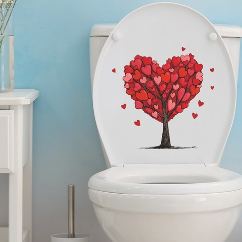 Valentine's Day Heart Tree PVC Wall Sticker Waterproof Romantic Cartoon Toilet Decal For Bathroom Bedroom Home Decor