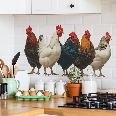 Adesivi Murali Realistici Gallo e Gallina Impermeabile PVC Cucina Sala da Pranzo Decor DIY Removibile Animale Pollame Murale Adesivo