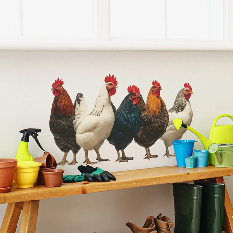 Adesivi Murali Realistici Gallo e Gallina Impermeabile PVC Cucina Sala da Pranzo Decor DIY Removibile Animale Pollame Murale Adesivo