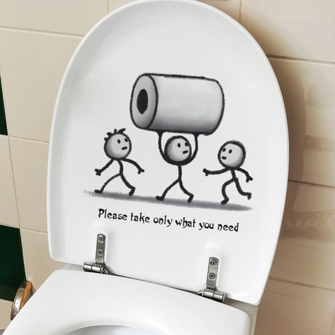 Creatieve Grappige Stokfiguur Toiletbril Sticker Please Take Only What You Need Quote Badkamer Muursticker PVC Decal Home Decor
