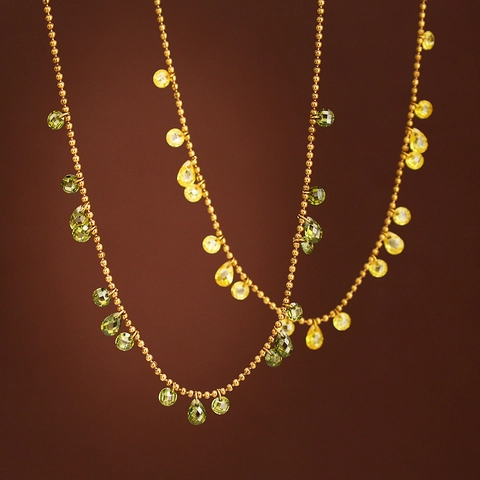 Stainless Steel Irregular Teardrop Cubic Zirconia Necklace Bracelet Olive Green Yellow Ball Chain Starry Jewelry For Women